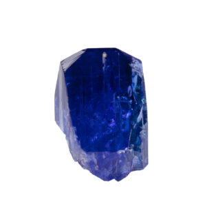 Tanzanite crystal from the Merelani Hills, Manyara region of Tanzania measures 3.0 x 2.3 x 2.1 cm and weighs 24 grams. The specimen has two tiny nicks on the backside and features classic trichroism of blue, purple, and red colors when viewed with a direct light source. It retails for $7,500. Arkenstone