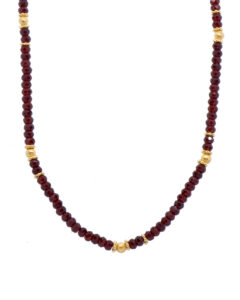 Necklace in 24K Fair Trade gold vermeil with Garnet, $240; Joyla