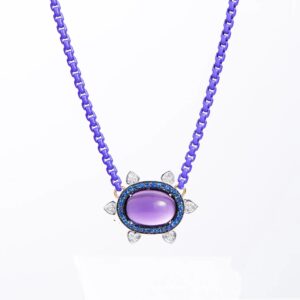 Ajna necklace in purple-lacquered silver and 18K white gold with an 8 ct. Amethyst, blue Sapphires, and brilliant-cut white Diamonds, $4,250; Bowen NYC