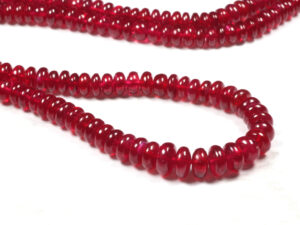 Heated 4 mm–6 mm Ruby rondelle beads (85.18 ctw.), $4,999.99; Shivam Imports
