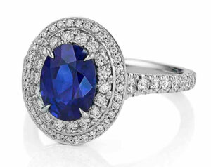 Ring in 18K white gold with a 2.40 ct. heated Sapphire and Diamonds (0.82 ctw.), $13,000; Akiva Gil