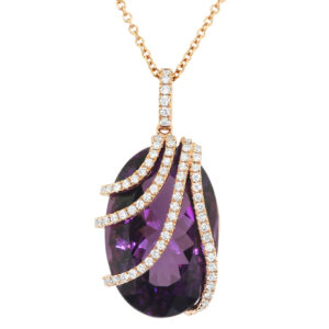 Necklace in 18K rose gold with a 19.96 ct. oval shaped Amethyst and Diamonds (0.51 ctw.), $5,187; Yael Designs