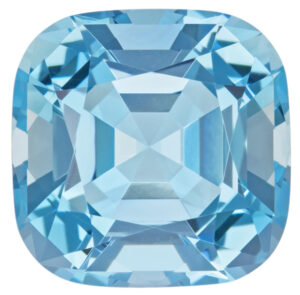 A 14.05 ct. untreated square cushion-cut Aquamarine, $1,550; Gem 2000