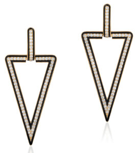 “Queen” black enamel earrings in 18K yellow gold with Diamonds (1.94 ctw.); Goshwara