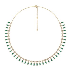 Fringe necklace in 14K yellow gold with baguette-cut Emeralds (5.40 ctw.) and Diamonds (1.65 ctw.), Hari Jewels