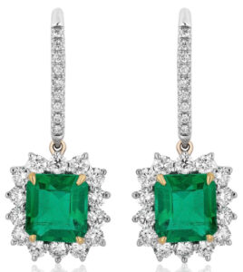 Earrings in 18K white gold with a 2.86 ct. Columbian Emerald and Diamonds (1.20 ctw.), House of Colors, Inc.